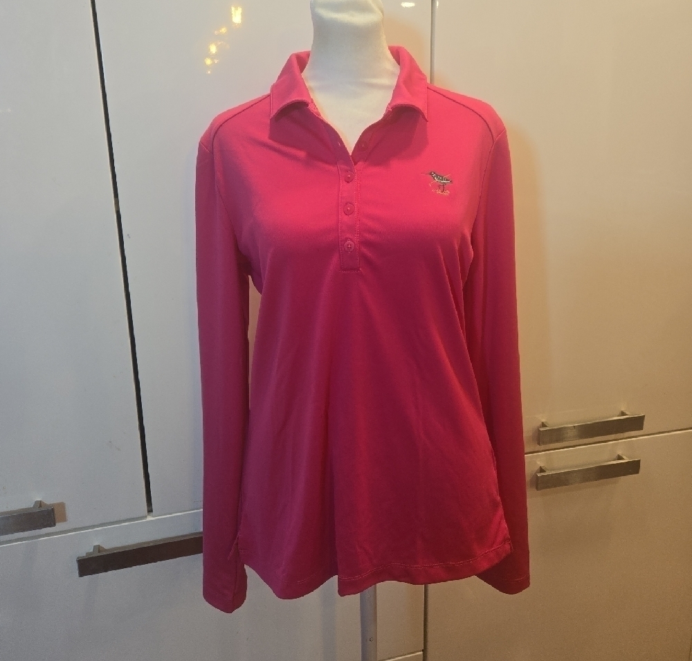 Nike Golf Dri Fit Womens Embroidered Bird Long Sleeve Polo Shirt Medium Pink